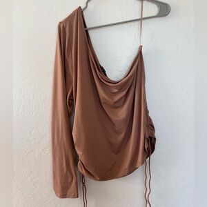 One shoulder Brown top